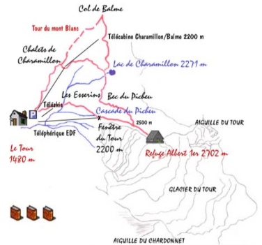 Chemin et itinéraire bivouac au Glacier du tour Chamonix