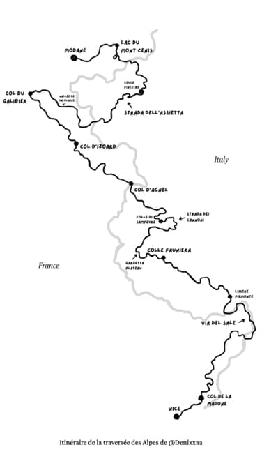 itinéraire de la traversée des alpes en gravel